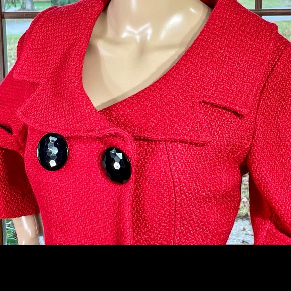 ▪️NWT▪️ALBERTO MAKALI▪️Red & Black Jewel Button Wool Blend Bouclé Blazer Jacket - Picture 3 of 7